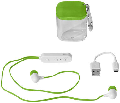 Недорогі навушники з функцією Bluetooth в чохлі з карабіном, колір лайм - 13423904- Фото №1