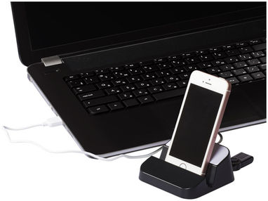 Подставка для телефона и USB хаб Hopper 3 в 1, цвет сплошной черный - 13425400- Фото №6