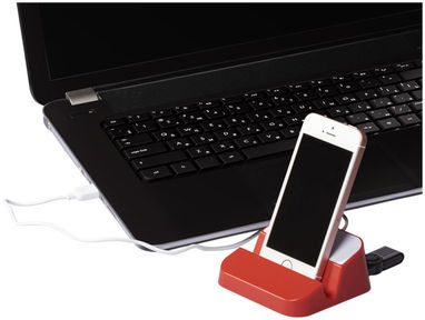  Підставка для телефону і USB хаб Hopper 3 в 1, колір червоний - 13425402- Фото №6