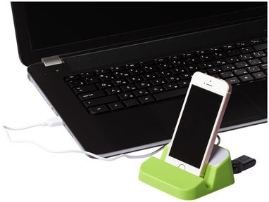  Підставка для телефону і USB хаб Hopper 3 в 1, колір лайм - 13425403- Фото №6