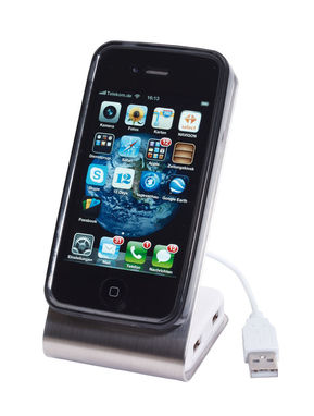 Подставка для мобильного телефона из нержавеющей стали DATABASE, цвет серебристый, чёрный - 58-8103002- Фото №2