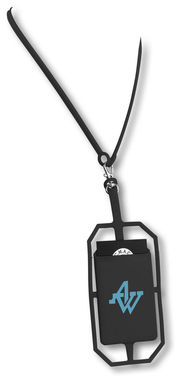 Силіконовий картхолдер RFID зі шнурком, колір суцільний чорний - 13425800- Фото №2