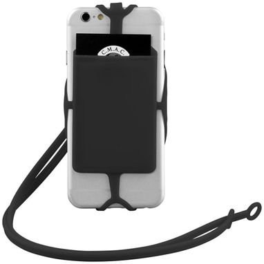 Силіконовий картхолдер RFID зі шнурком, колір суцільний чорний - 13425800- Фото №4