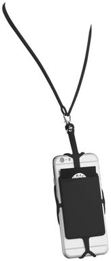 Силіконовий картхолдер RFID зі шнурком, колір суцільний чорний - 13425800- Фото №5