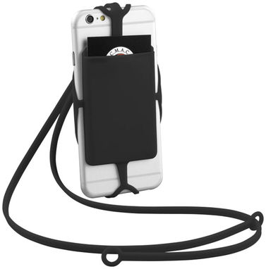 Силиконовый картхолдер RFID со шнурком, цвет сплошной черный - 13425800- Фото №6