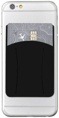 Силіконовий картхолдер для телефону з отвором для пальця, колір суцільний чорний - 13427000- Фото №1