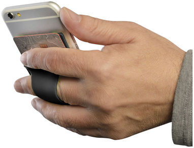 Силиконовый картхолдер для телефона с отверстием для пальца, цвет сплошной черный - 13427000- Фото №4