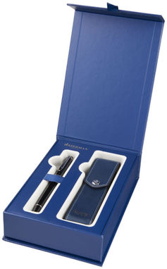 Подарункова коробка з чохлом для ручки зі шкіри, колір синій - 18981200- Фото №2