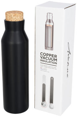 Норсовая медная вакуумная изолированная бутылка с пробкой, цвет сплошной черный - 10053500- Фото №1