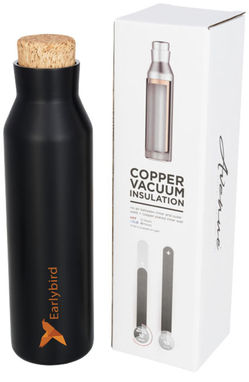 Норсовая медная вакуумная изолированная бутылка с пробкой, цвет сплошной черный - 10053500- Фото №2