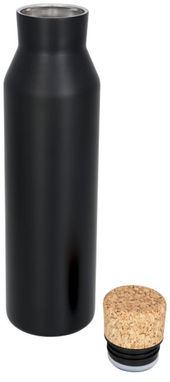Норсовая медная вакуумная изолированная бутылка с пробкой, цвет сплошной черный - 10053500- Фото №4