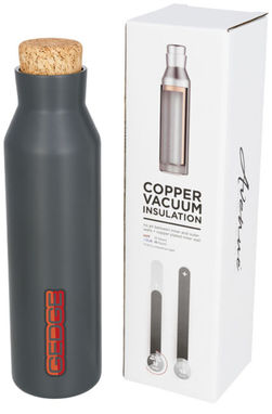 Норсовая мідна вакуумна ізольована пляшка з пробкою, колір сірий - 10053501- Фото №2