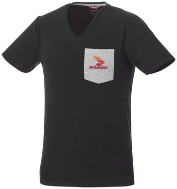 Футболка Gully мужская с коротким рукавом и кармашком, цвет сплошной черный, серый  размер XL - 33023994- Фото №2