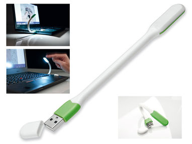 Гибкий фонарь из силикона с 4 светодиодами и разъемом USB, цвет зеленый - 45314-119- Фото №1