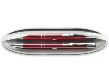 Набор из металлической ручки и автом. карандаша, синие чернила, цвет красный - 91649-105- Фото №1