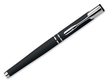 Метал. ручка-роллер с прорезиненной поверхностью, синие чернила, цвет черный - 13574-103- Фото №1