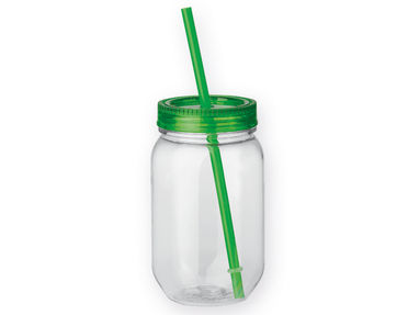 Пластиковая бутылка с соломкой, 550 мл, цвет зеленый - 94070-109- Фото №1