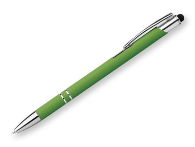 Металева ручка, функція стилуса, прогумована, сині чорнила, колір зелений - 81164-119- Фото №1