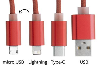 Кабель зарядный USB Scolt, цвет красный - AP721102-05- Фото №4