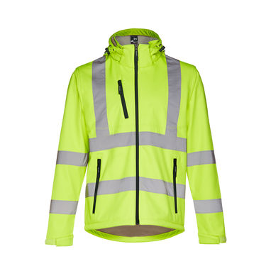THC ZAGREB WORK. Чоловіча куртка softshell зі світловідбивачами та зі знімним капюшоном, колір жовтий гексахром  розмір L - 30182-188-L- Фото №2