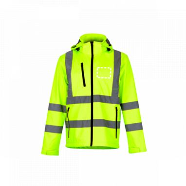 THC ZAGREB WORK. Чоловіча куртка softshell зі світловідбивачами та зі знімним капюшоном, колір жовтий гексахром  розмір L - 30182-188-L- Фото №5