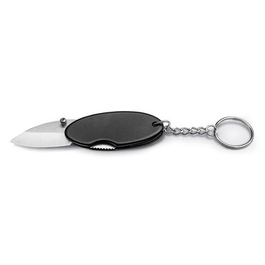 Металевий брелок з кишеньковим ножем, колір чорний - 82475-103- Фото №2