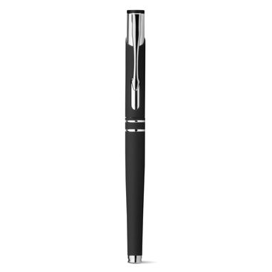 Метал. ручка-роллер с прорезиненной поверхностью, синие чернила, цвет черный - 13574-103- Фото №2