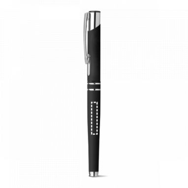 Метал. ручка-роллер с прорезиненной поверхностью, синие чернила, цвет черный - 13574-103- Фото №4