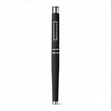 Метал. ручка-роллер с прорезиненной поверхностью, синие чернила, цвет черный - 13574-103- Фото №5