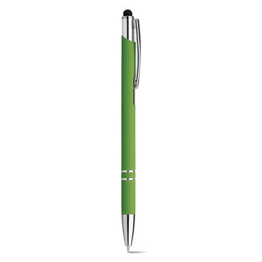 Металева ручка, функція стилуса, прогумована, сині чорнила, колір зелений - 81164-119- Фото №2