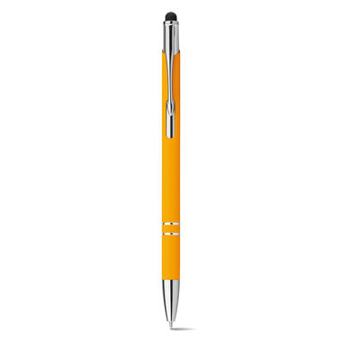 Металева ручка, функція стилуса, прогумована, сині чорнила, колір жовтий - 81164-108- Фото №2