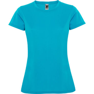 MONTECARLO WOMAN Приталенная футболка с круглым вырезом и усиленными швами, цвет бирюзовый  размер S - CA04230112- Фото №1