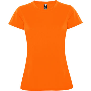 MONTECARLO WOMAN Приталенная футболка с круглым вырезом и усиленными швами, цвет оранжевый флюорисцентный  размер S - CA042301223- Фото №1