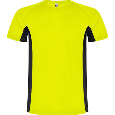 SHANGHAI Спортивная футболка с коротким рукавом в сочетании двух полиэфирных тканей, цвет желтый флюорисцентный, черный  размер S - CA65950122102- Фото №1
