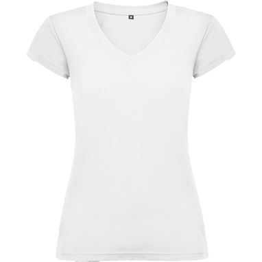 VICTORIA Приталені жіноча футболка з особливим дизайном V-образного вирізу, колір білий  розмір S - CA66460101- Фото №1