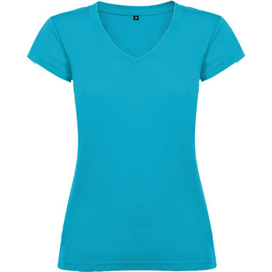 VICTORIA Приталені жіноча футболка з особливим дизайном V-образного вирізу, колір бірюзовий  розмір S - CA66460112- Фото №1