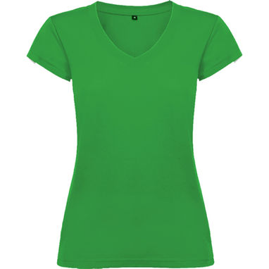 VICTORIA Приталені жіноча футболка з особливим дизайном V-образного вирізу, колір тропічний зелений  розмір S - CA664601216- Фото №1