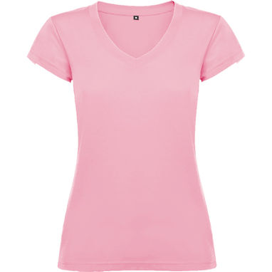 VICTORIA Приталенная женская футболка с особым дизайном V-образного выреза, цвет светло-розовый  размер S - CA66460148- Фото №1