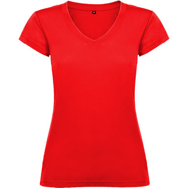 VICTORIA Приталені жіноча футболка з особливим дизайном V-образного вирізу, колір червоний  розмір S - CA66460160- Фото №1