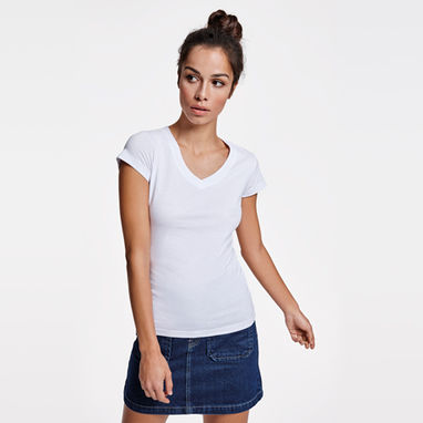 VICTORIA Приталені жіноча футболка з особливим дизайном V-образного вирізу, колір білий  розмір 2XL - CA66460501- Фото №2