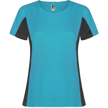 SHANGHAI WOMAN Спортивная футболка с коротким рукавом в сочетании двух полиэфирных тканей, цвет бирюзовый, темно-серый  размер S - CA6648011246- Фото №1