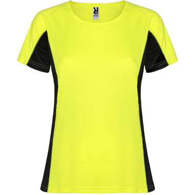 SHANGHAI WOMAN Спортивна футболка з коротким рукавом в поєднанні двох поліефірних тканин, колір жовтий флюорісцентний, чорний  розмір S - CA66480122102- Фото №1