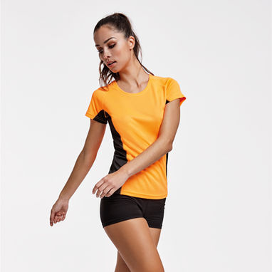 SHANGHAI WOMAN Спортивная футболка с коротким рукавом в сочетании двух полиэфирных тканей, цвет желтый флюорисцентный, черный  размер S - CA66480122102- Фото №2