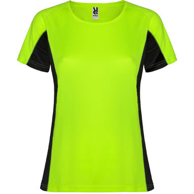 SHANGHAI WOMAN Спортивная футболка с коротким рукавом в сочетании двух полиэфирных тканей, цвет флюорисцентный зеленый, черный  размер S - CA66480122202- Фото №1
