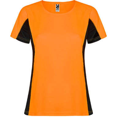 SHANGHAI WOMAN Спортивна футболка з коротким рукавом в поєднанні двох поліефірних тканин, колір оранжевий флюорісцентний, чорний  розмір S - CA66480122302- Фото №1
