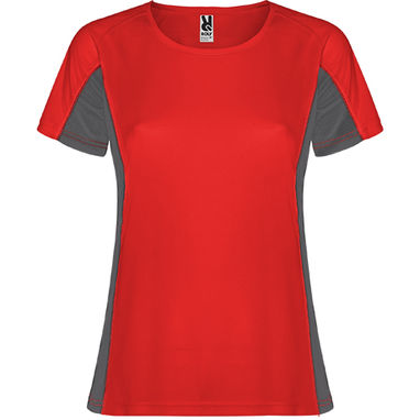 SHANGHAI WOMAN Спортивная футболка с коротким рукавом в сочетании двух полиэфирных тканей, цвет красный, темно-серый  размер S - CA6648016046- Фото №1