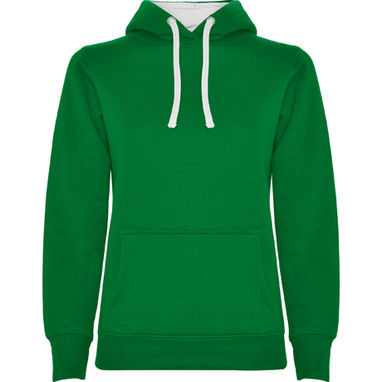 URBAN WOMAN Приталений светер діночого фасону з двокольоровим капюшоном та шнурівкою в колір, колір зелений глибокий, білий  розмір S - SU1068012001- Фото №1