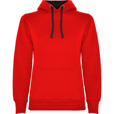 URBAN WOMAN Приталений светер діночого фасону з двокольоровим капюшоном та шнурівкою в колір, колір червоний, чорний  розмір S - SU1068016002- Фото №1