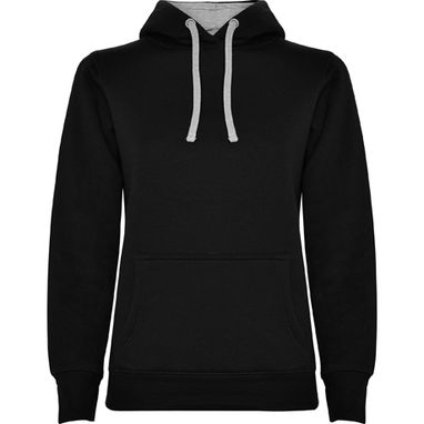URBAN WOMAN Приталений светер діночого фасону з двокольоровим капюшоном та шнурівкою в колір, колір чорний, сірий меланж  розмір XL - SU1068040258- Фото №1