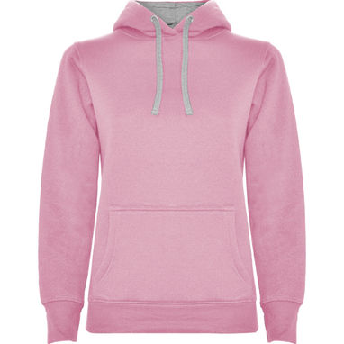 URBAN WOMAN Приталений светер діночого фасону з двокольоровим капюшоном та шнурівкою в колір, колір світло-рожевий, сірий  розмір XL - SU1068044858- Фото №1